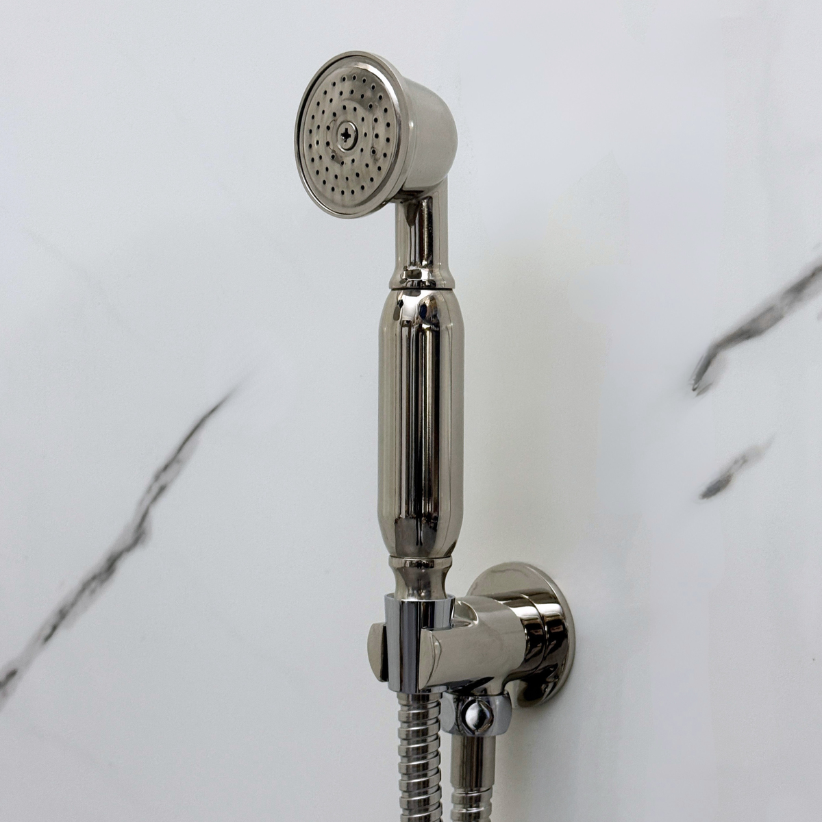 Polished Nickel Adjustable Round Rain Shower System with Handheld & Tub Filler — Short arm (PNCSS-021)