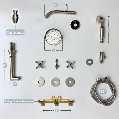 Polished Nickel Adjustable Round Rain Shower System with Handheld & Tub Filler — Short arm (PNCSS-021)