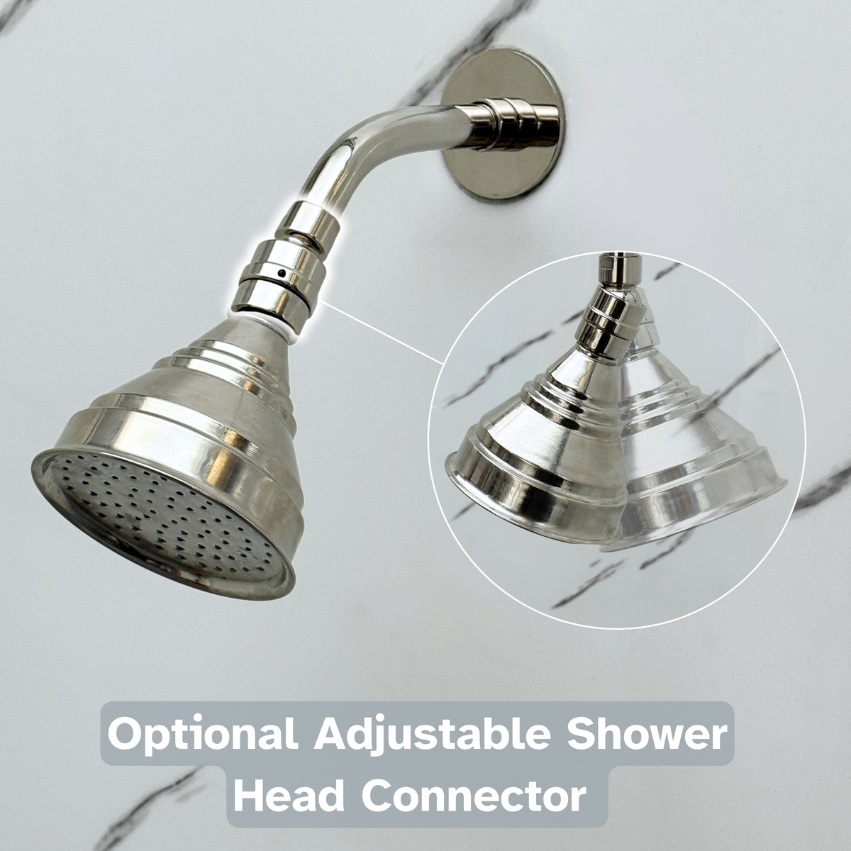Polished Nickel Adjustable Round Rain Shower System with Handheld & Tub Filler — Short arm (PNCSS-021)