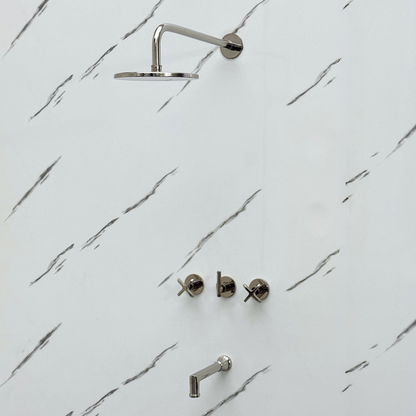 Polished Nickel Adjustable Flat Round Rain Shower System with Tub Filler — Straight arm (PNCSS-018)