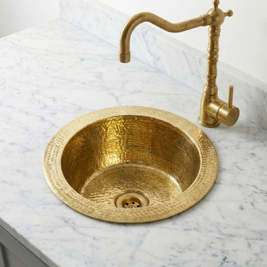 Handmade Hammered Brass Round Sink – Solid Unlacquered Brass Bar Basin