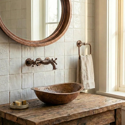 Hand-Hammered Copper Vessel Sink – Rustic Bathroom Washbasin