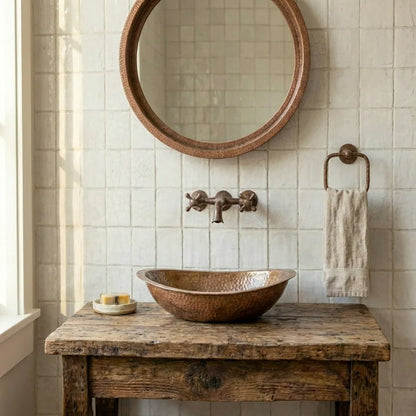 Hand-Hammered Copper Vessel Sink – Rustic Bathroom Washbasin