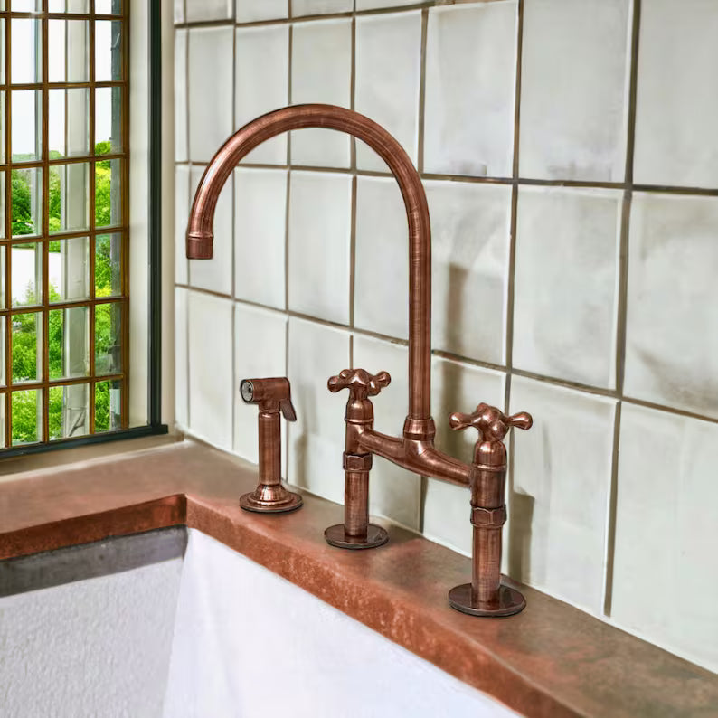 Modern Copper Kitchen Faucet – Handcrafted Elegance with Warm Vintage Finish
