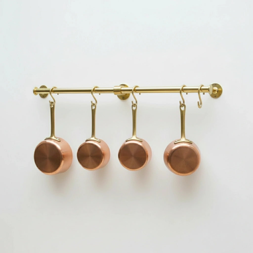 Solid Brass Wall Mounted Kitchen Rail – Hanging Rod with Hooks