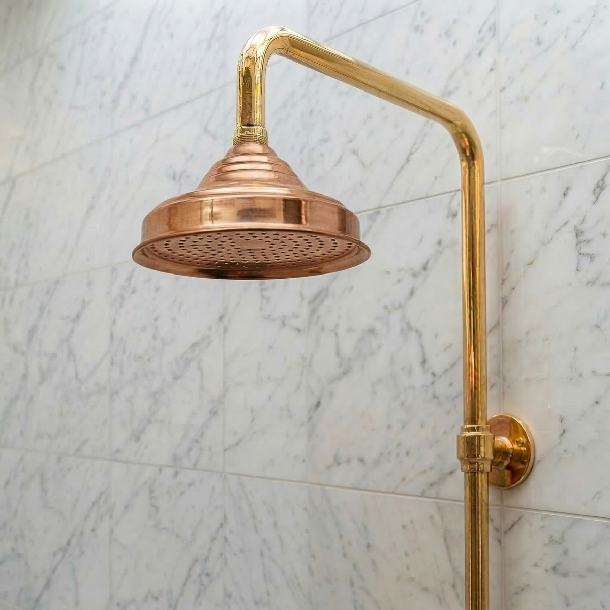 Aura Solid Copper Rain Shower Head – Unlacquered Living Finish