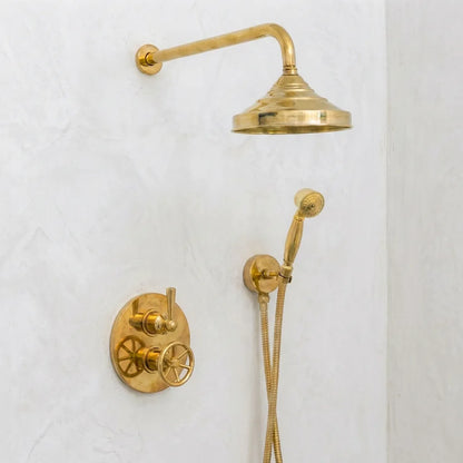 Unlacquered Brass Thermostatic Mixer Shower System –Rain Head with Handheld