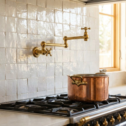 Unlacquered Brass Pot Filler – Wall Mounted Swing Arm Faucet