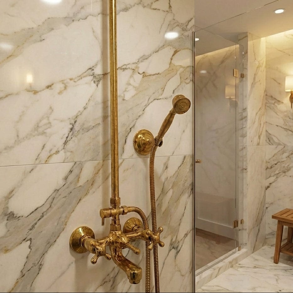 Traditional Solid Brass Rigid Riser Shower Mixer with 8″ Round Head