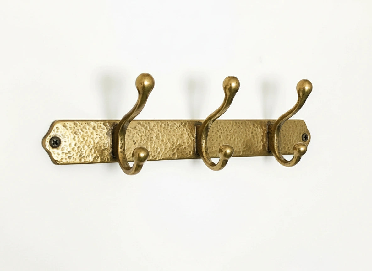 Hammered Solid Brass Wall Hooks – Handmade Unlacquered Coat Rack