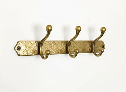 Hammered Solid Brass Wall Hooks – Handmade Unlacquered Coat Rack
