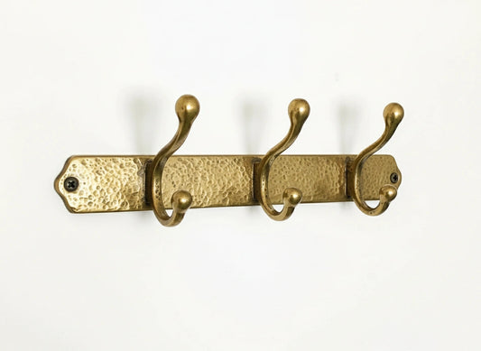 Hammered Solid Brass Wall Hooks – Handmade Unlacquered Coat Rack