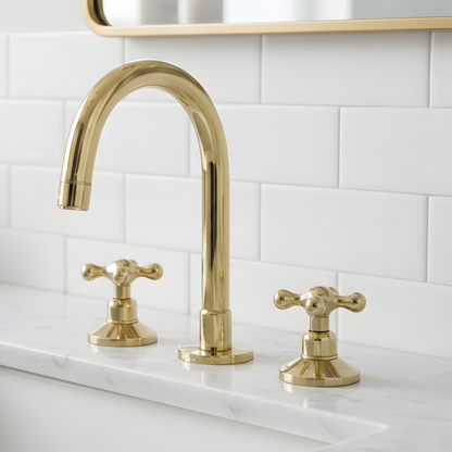 Unlacquered Brass Dome Widespread Bathroom Faucet — Grand Arc