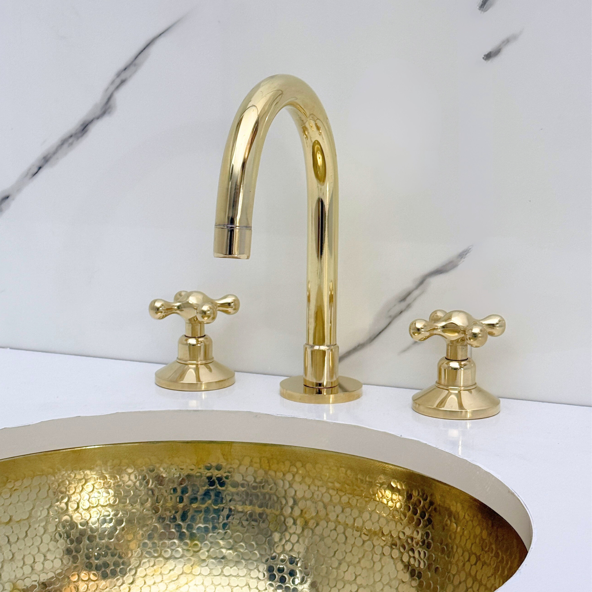 Unlacquered Brass Dome Widespread Bathroom Faucet — Grand Arc