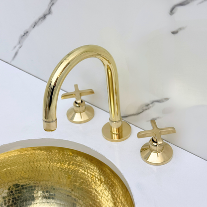 Unlacquered Brass Dome Widespread Bathroom Faucet — Grand Arc