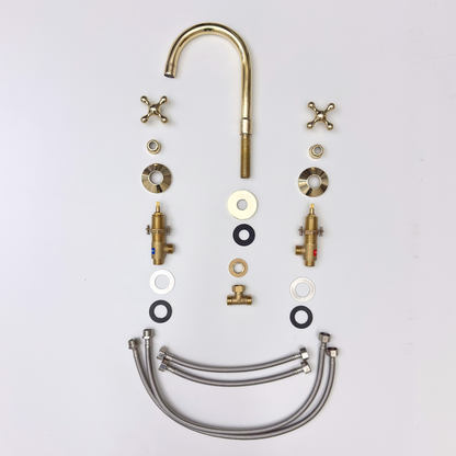 Unlacquered Brass Dome Widespread Bathroom Faucet — Grand Arc