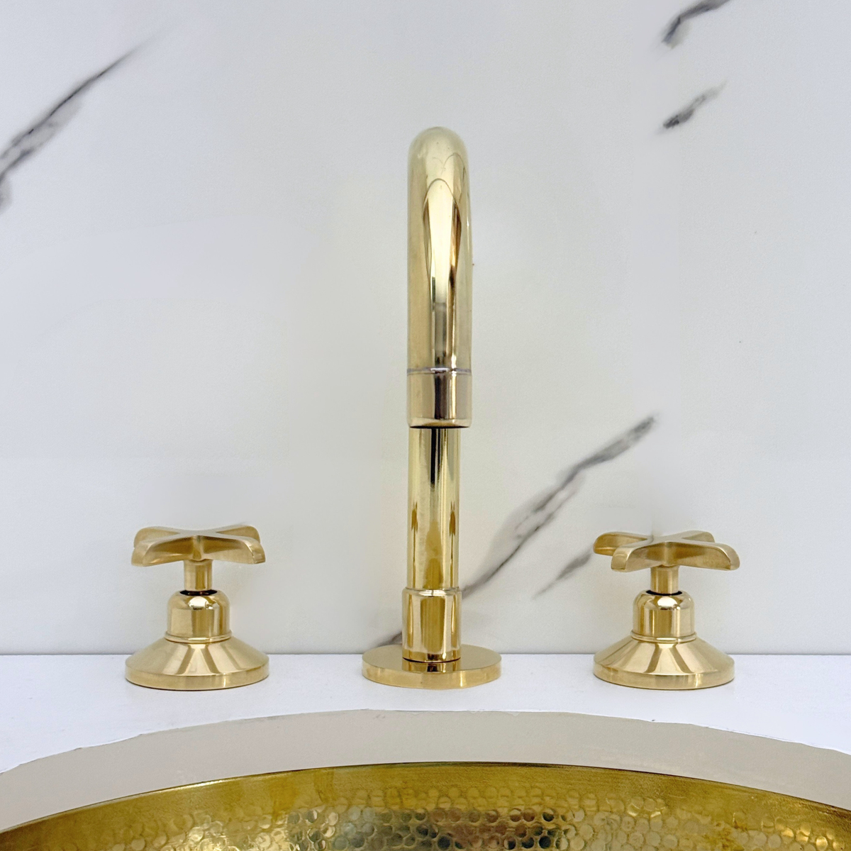 Unlacquered Brass Dome Widespread Bathroom Faucet — Grand Arc