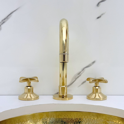 Unlacquered Brass Dome Widespread Bathroom Faucet — Grand Arc