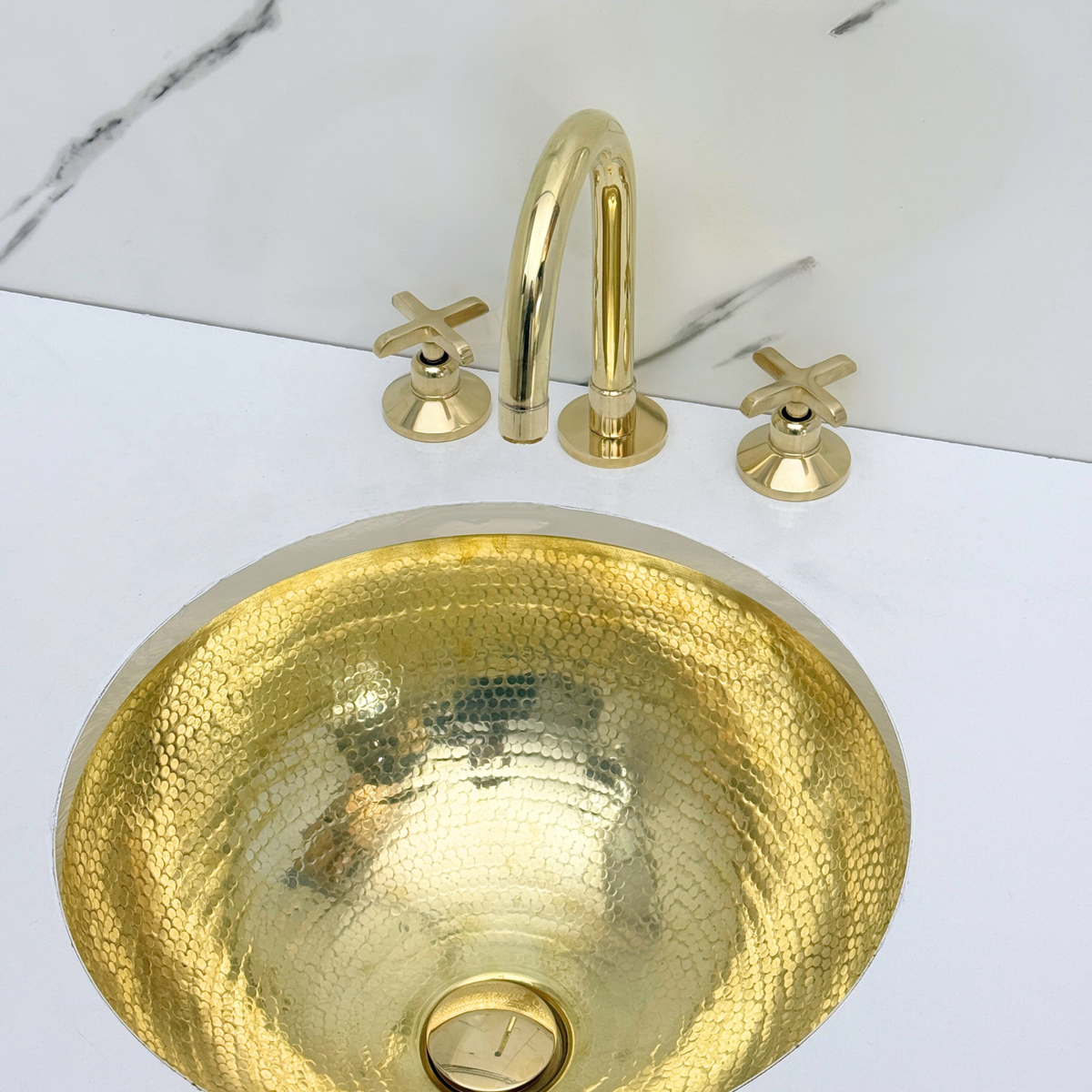 Unlacquered Brass Dome Widespread Bathroom Faucet — Grand Arc