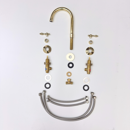 Unlacquered Brass High-Arc Widespread Bathroom Faucet with Lever Handles – Grand Arc