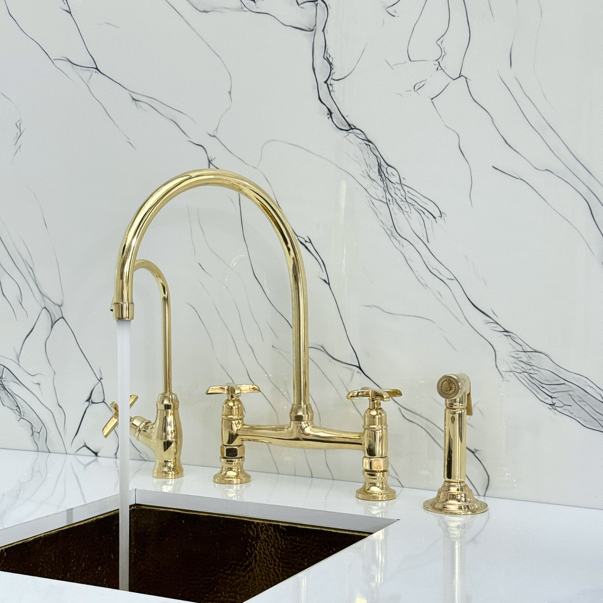 Unlacquered Brass Bridge Faucet with Cross Handles - Finsbury