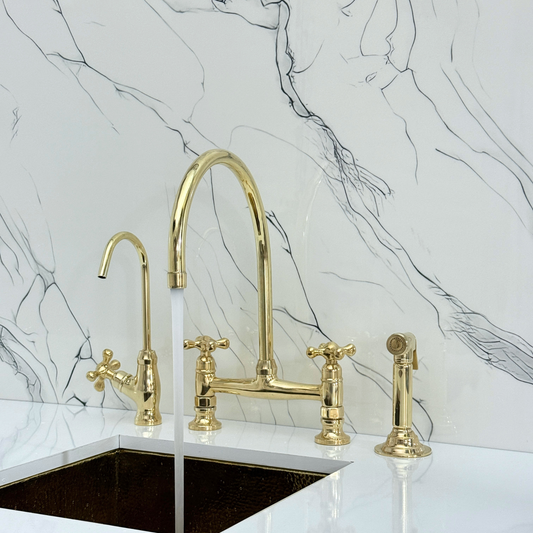 Unlacquered Brass Bridge Faucet with Cross Handles - Finsbury