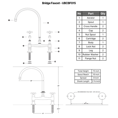 Unlacquered Brass Bridge Faucet with Cross Handles - Finsbury