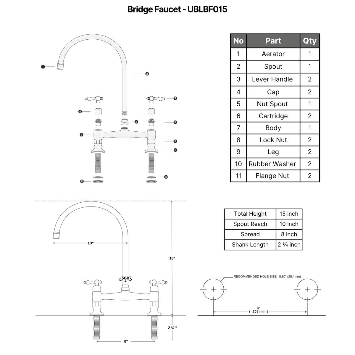 Unlacquered Brass Bridge Faucet with Lever Handles