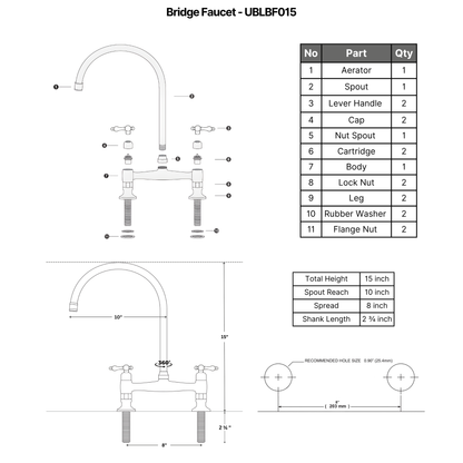 Unlacquered Brass Bridge Faucet with Lever Handles