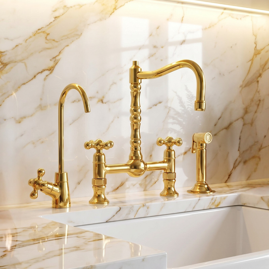 Unlacquered Brass Bridge Faucet with Cross Handles