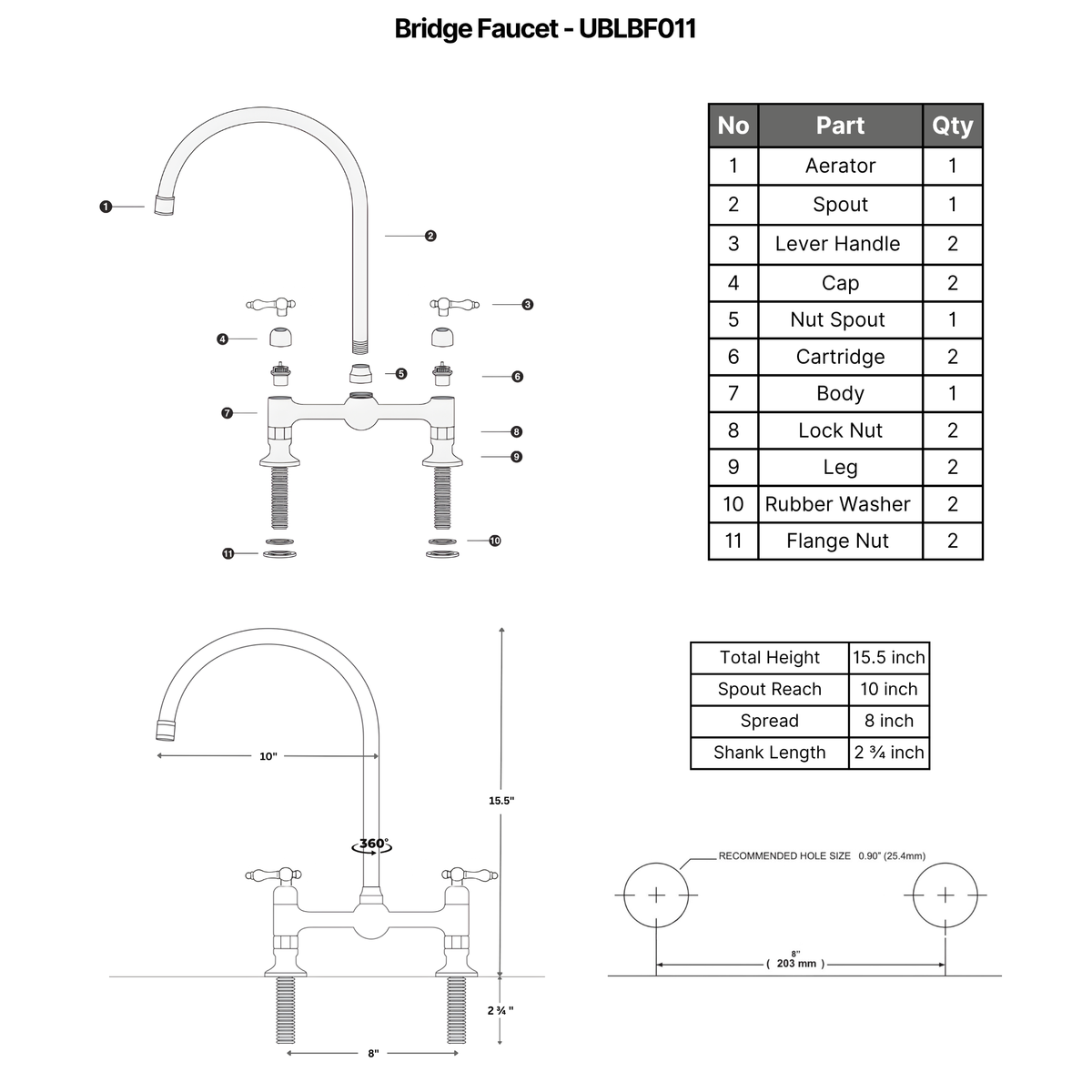 Unlacquered Brass Bridge Faucet with Lever Handles - Somerset