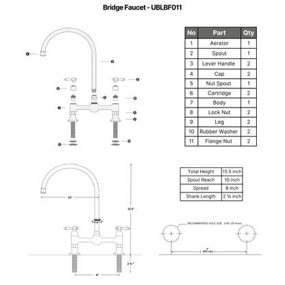 Unlacquered Brass Bridge Faucet with Lever Handles - Somerset