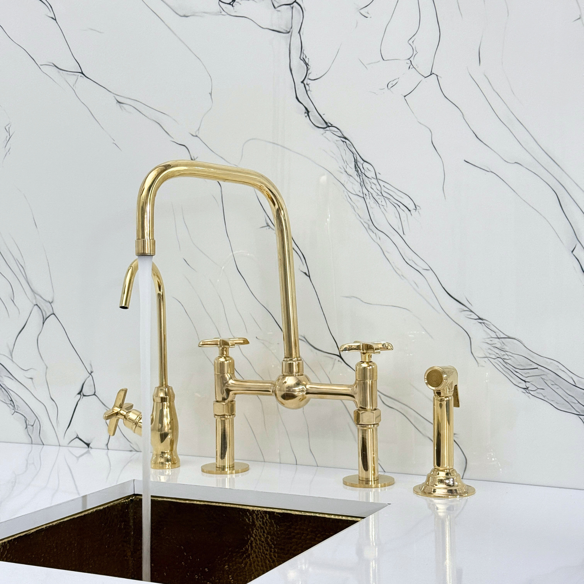 Unlacquered Brass Bridge Faucet with Cross Handles