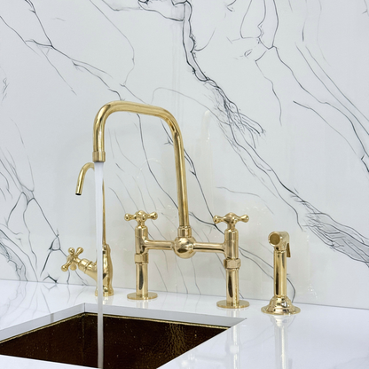 Unlacquered Brass Bridge Faucet with Cross Handles