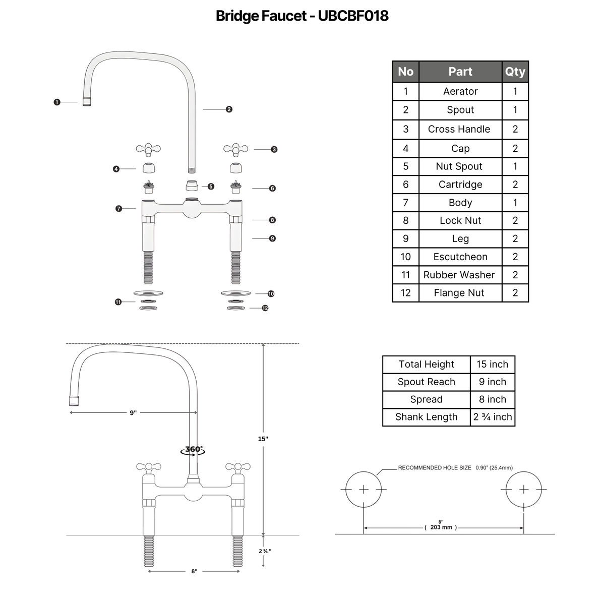 Unlacquered Brass Bridge Faucet with Cross Handles
