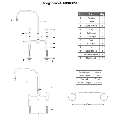 Unlacquered Brass Bridge Faucet with Cross Handles