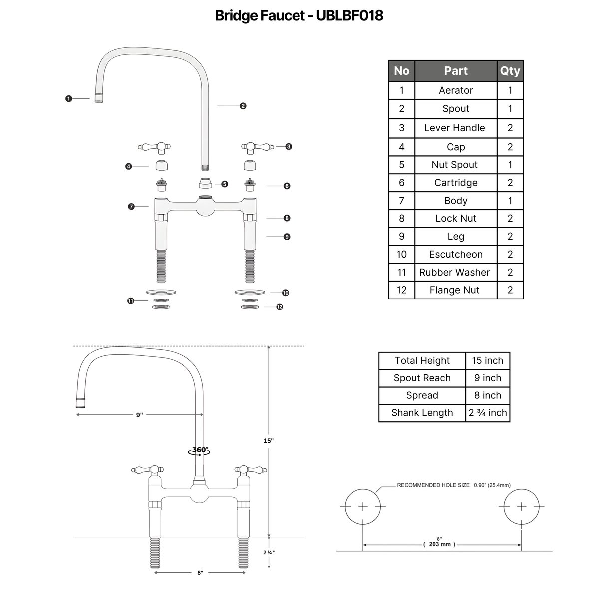Unlacquered Brass Bridge Faucet with Lever Handles