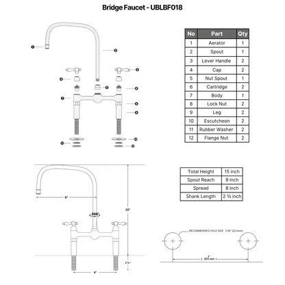 Unlacquered Brass Bridge Faucet with Lever Handles