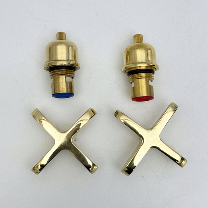 Unlacquered Brass Cross Handles with Cartridge, Solid Brass Cross Handles for Brass Fixtures