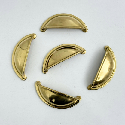 Unlacquered Brass Cup Pull Handles, Solid Brass Kitchen Bin Pull