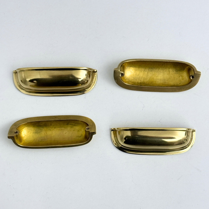 Unlacquered Brass Cup Pull Handles, Solid Brass Kitchen Bin Pull