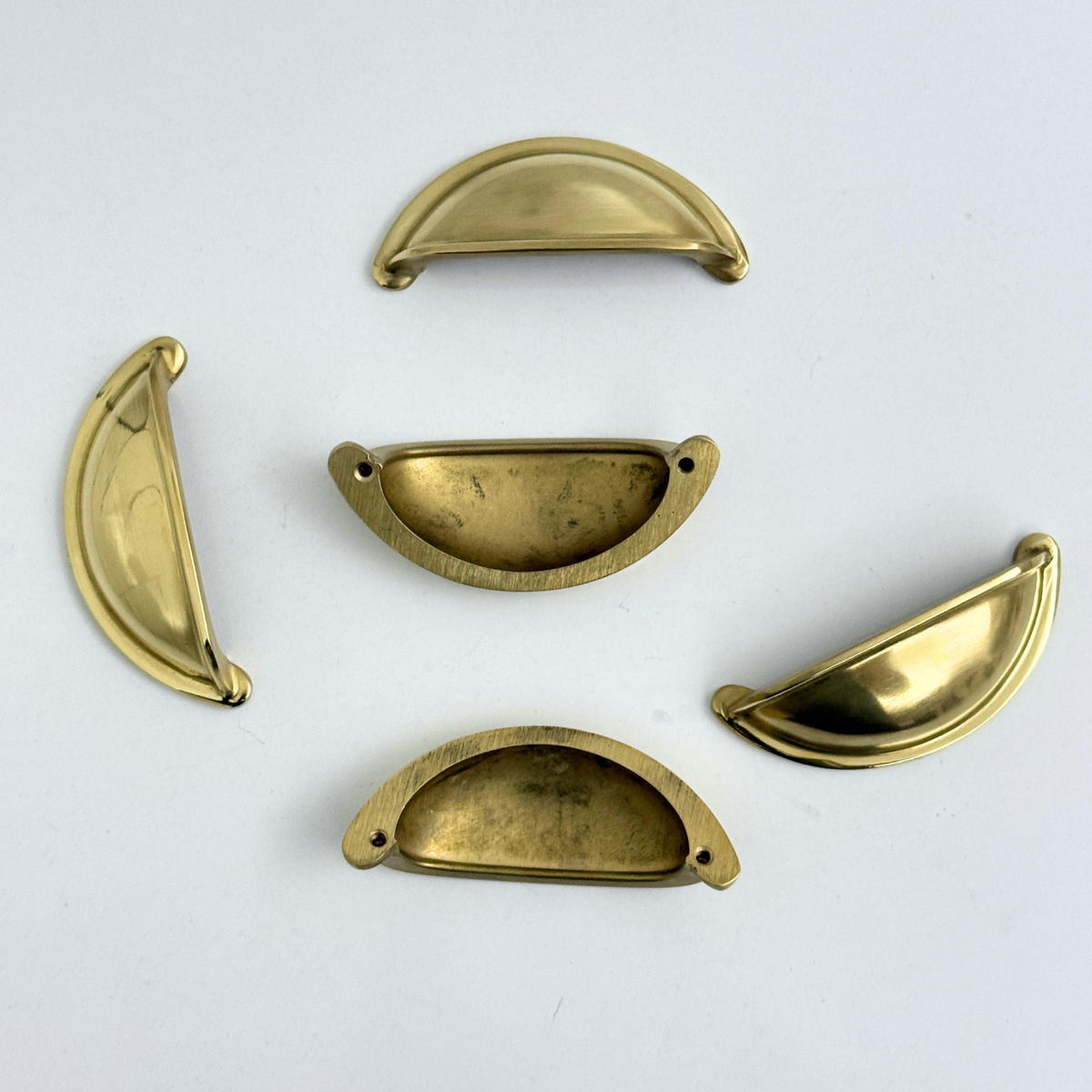 Unlacquered Brass Cup Pull Handles, Solid Brass Kitchen Bin Pull
