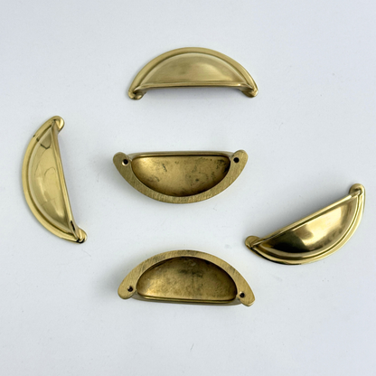 Unlacquered Brass Cup Pull Handles, Solid Brass Kitchen Bin Pull
