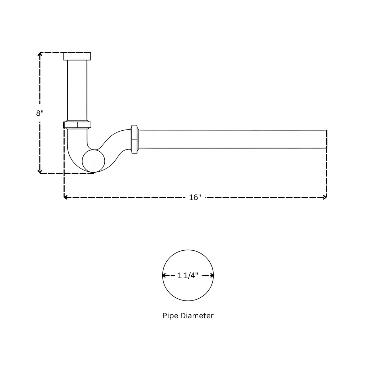 Unlacquered Brass P-Trap Drain Pipe