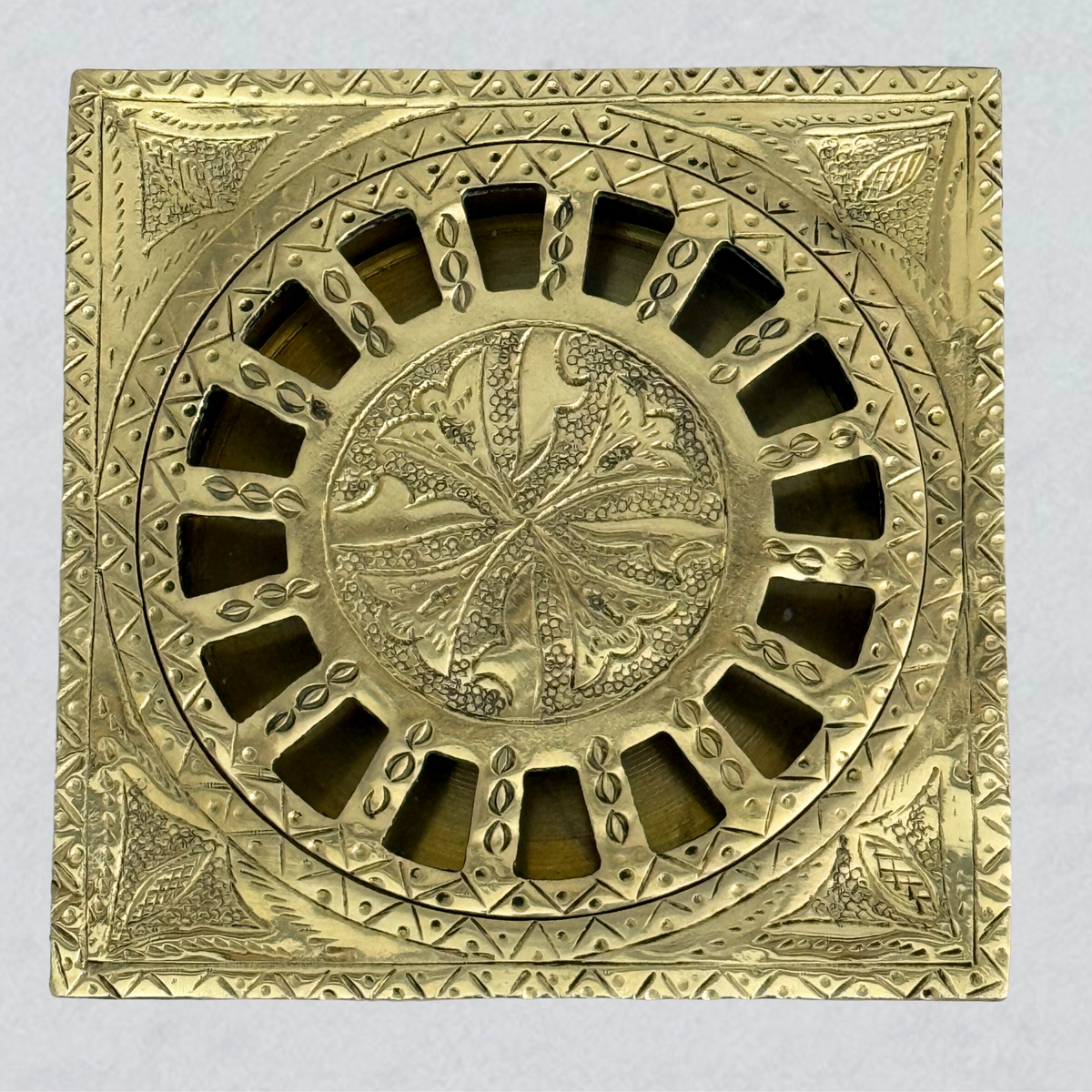 Unlacquered Brass Engraved Shower Drain with Removable Cover, Solid Brass Square Shower Drain