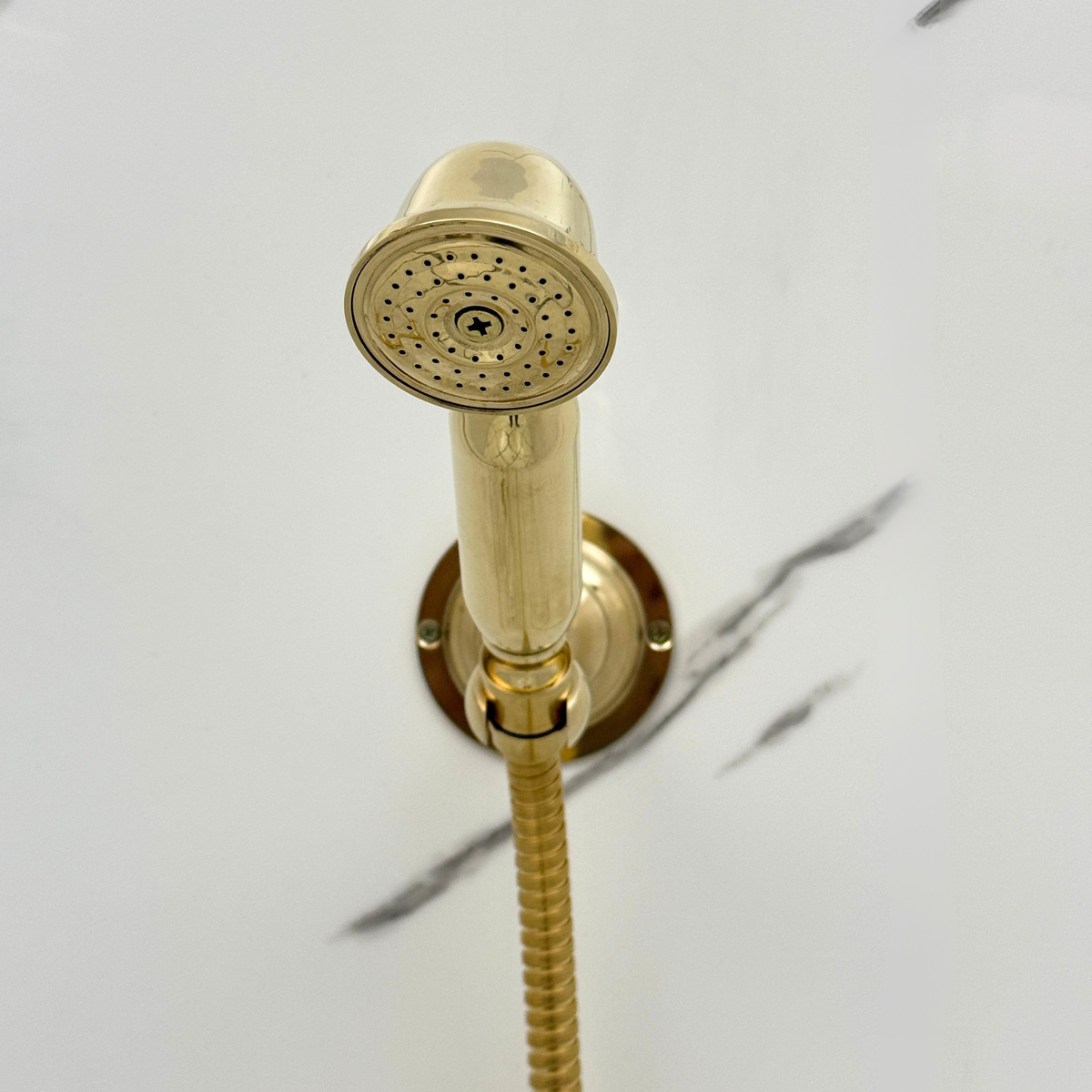 Unlacquered Brass Exposed Shower System with Flat Rain Head & Handheld