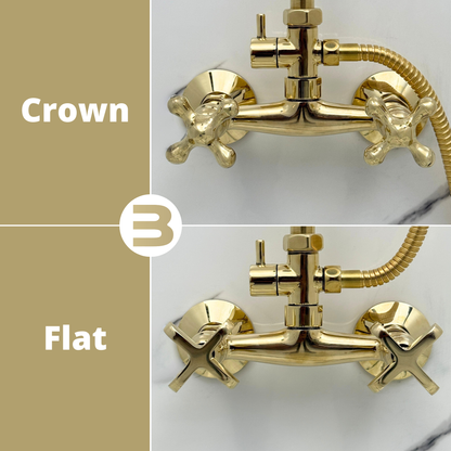 Unlacquered Brass Exposed Shower System with Flat Rain Head & Handheld