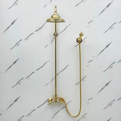 Unlacquered Brass Exposed Shower System with Bell Rain Head & Handheld — Alden