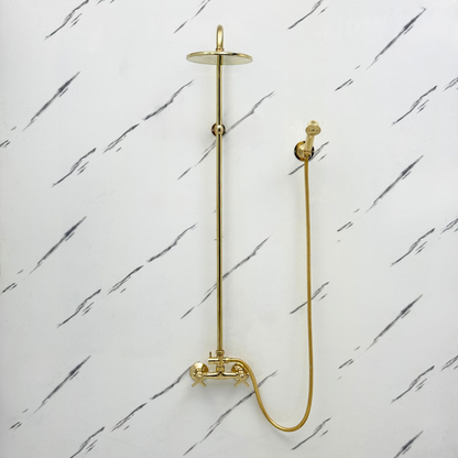 Unlacquered Brass Exposed Shower System with Flat Rain Head & Handheld