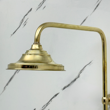Unlacquered Brass Exposed Shower System with Bell Rain Head & Handheld — Alden